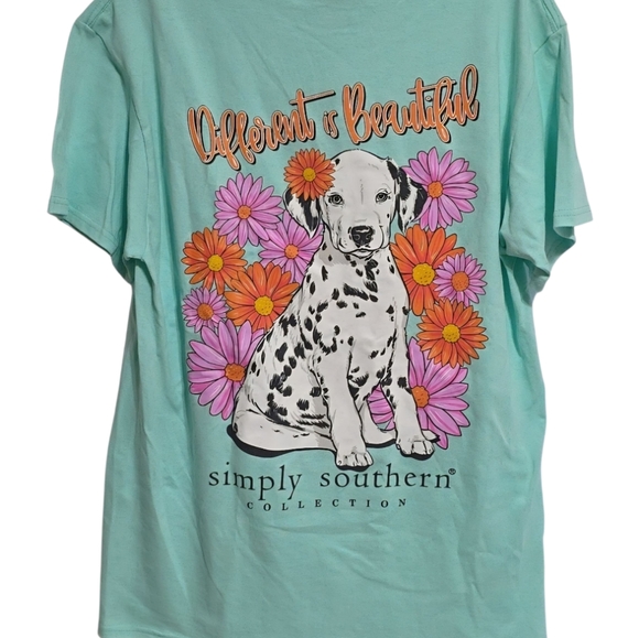 Simply Southern Tops - Simply Southern Mint Green Dalmatian Dog Design "Different is Beautiful" Shirt M